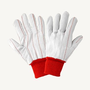 Pair of white and red colour Cut & Sewn work Gloves