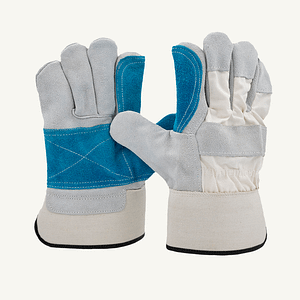 pair of grey colour blue double palm leather gloves